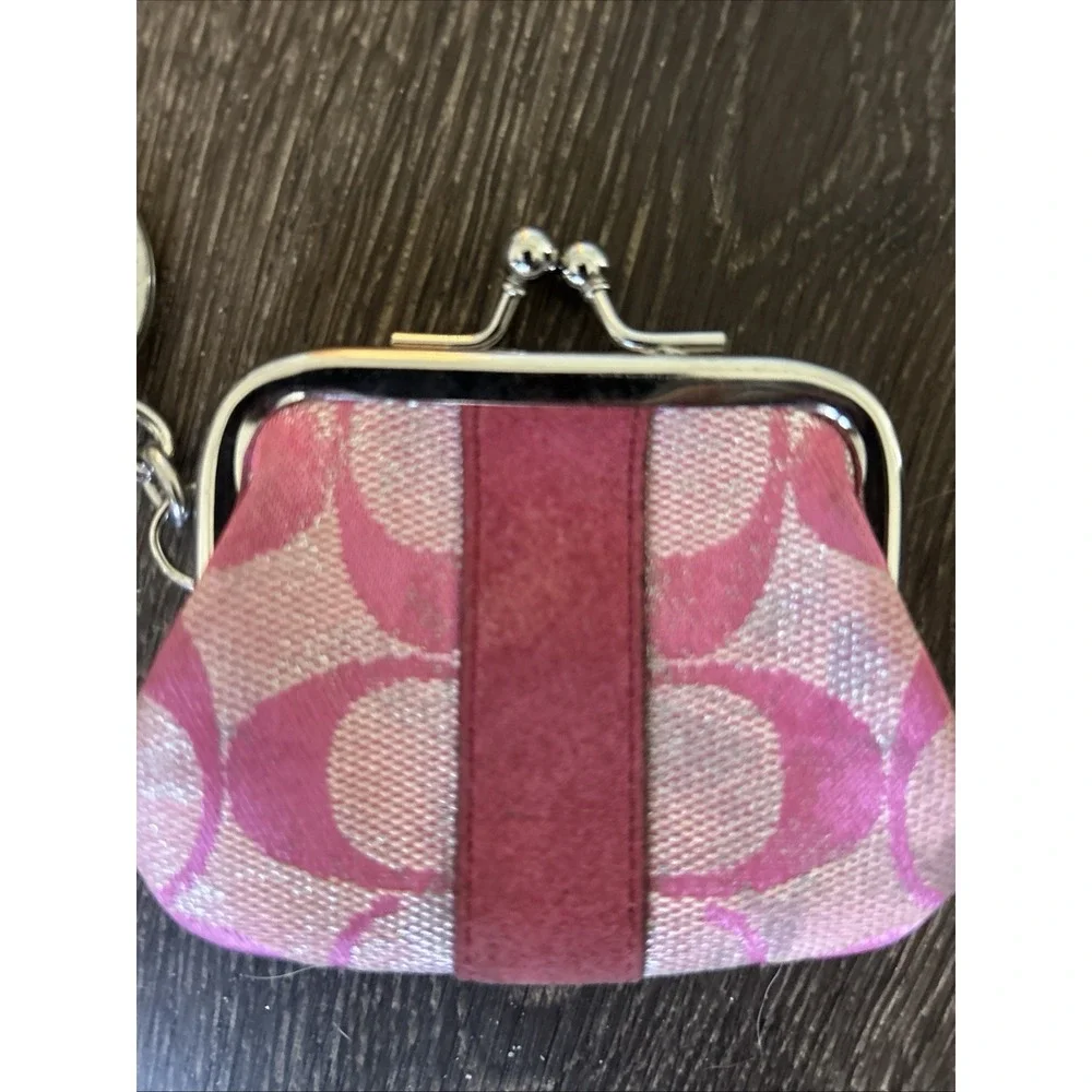 Vintage‎ Coach Ltd Ed Optic Mini Pink Kisslock Signature Coin Purse Rare SO CUTE